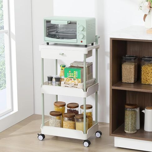 TOOLF Rolling Storage Cart with Drawer, 3 Tier Rolling Utility Cart with Tabletop, Rolling Cart Organizer for Teacher Craft Baby Nursery, Utility Cart for Kitchen Bathroom Bedside Office in Saudi Arabia