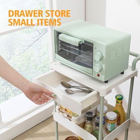 TOOLF Rolling Storage Cart with Drawer, 3 Tier Rolling Utility Cart with Tabletop, Rolling Cart Organizer for Teacher Craft Baby Nursery, Utility Cart for Kitchen Bathroom Bedside Office in Saudi Arabia