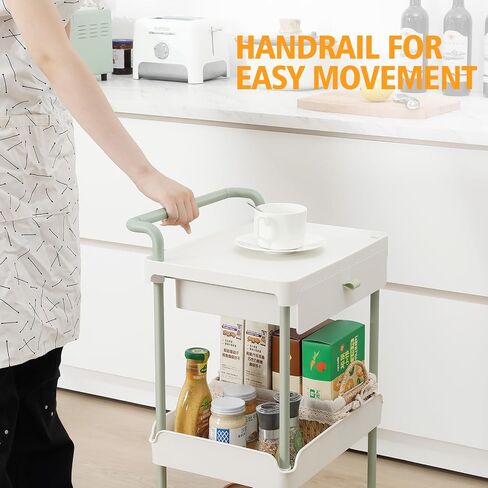 TOOLF Rolling Storage Cart with Drawer, 3 Tier Rolling Utility Cart with Tabletop, Rolling Cart Organizer for Teacher Craft Baby Nursery, Utility Cart for Kitchen Bathroom Bedside Office in Saudi Arabia