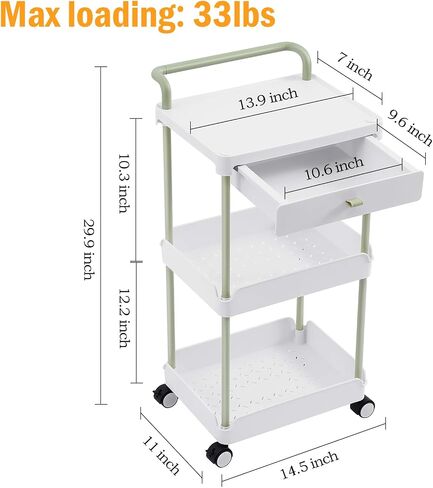 TOOLF Rolling Storage Cart with Drawer, 3 Tier Rolling Utility Cart with Tabletop, Rolling Cart Organizer for Teacher Craft Baby Nursery, Utility Cart for Kitchen Bathroom Bedside Office in Saudi Arabia