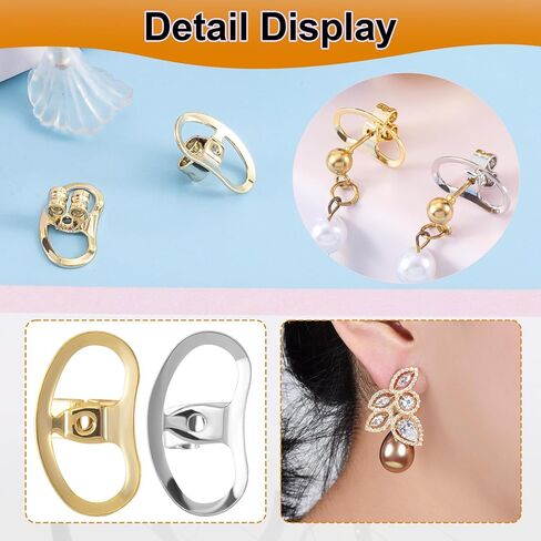 4pcs Metal Earring Backs for Droopy Ears, Hypoallergenic Brass Earring Supports, Earring Lifters Replacements for Heavy Oversized Earrings Studs- Gold in Saudi Arabia