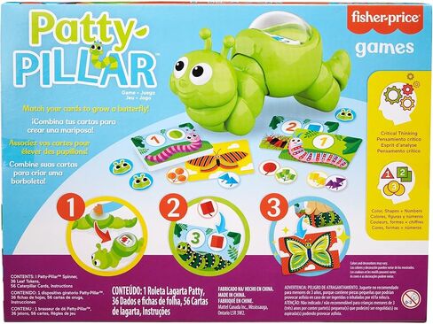 Mattel Games Patty-Pillar Fisher-Price Kids Pre-School Game و Colors و Shapes & Match مع البطاقات والرموز و Caterpillar Spinner ، 2 إلى 6 لاعبين ، هدية للأطفال الذين تتراوح أعمارهم بين 3 سنوات وأكبر in Kuwait