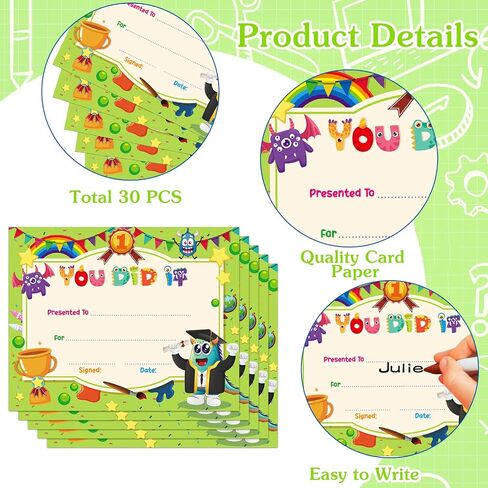 WhatSign 30PCS Kindergarten Graduation Certificate Preschool Diploma Kindergarten Achievement Certificates for Kid Certificate of Completion Student Awards Elementary School Teacher Classroom Supplies in Saudi Arabia