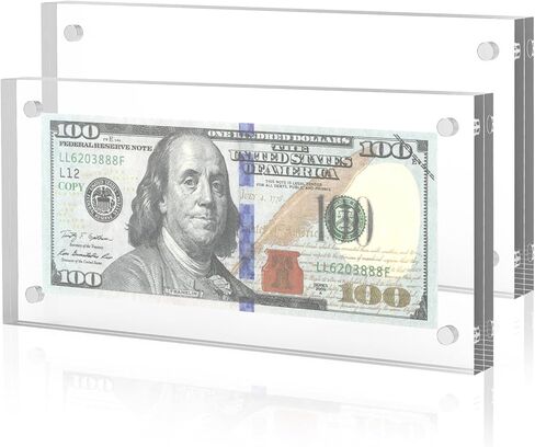 Dollar Bill Frame Display, Acrylic Dollar Bill Holder for Collectors, Thickened Magnet Currency Display Case Clear Self Standing for Money Ticket Picture Photos in Kuwait