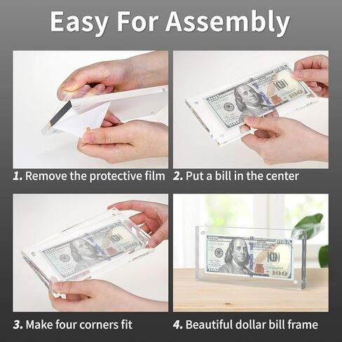 Dollar Bill Frame Display, Acrylic Dollar Bill Holder for Collectors, Thickened Magnet Currency Display Case Clear Self Standing for Money Ticket Picture Photos in Kuwait
