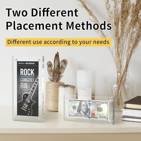 Dollar Bill Frame Display, Acrylic Dollar Bill Holder for Collectors, Thickened Magnet Currency Display Case Clear Self Standing for Money Ticket Picture Photos in Kuwait