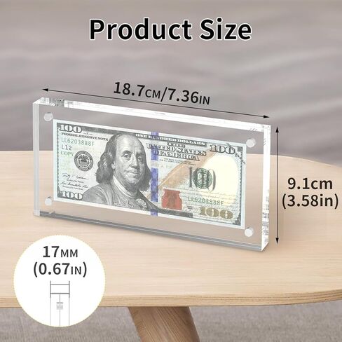 Dollar Bill Frame Display, Acrylic Dollar Bill Holder for Collectors, Thickened Magnet Currency Display Case Clear Self Standing for Money Ticket Picture Photos in Kuwait