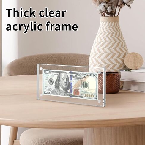 Dollar Bill Frame Display, Acrylic Dollar Bill Holder for Collectors, Thickened Magnet Currency Display Case Clear Self Standing for Money Ticket Picture Photos in Kuwait