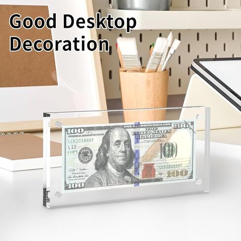 Dollar Bill Frame Display, Acrylic Dollar Bill Holder for Collectors, Thickened Magnet Currency Display Case Clear Self Standing for Money Ticket Picture Photos in Kuwait