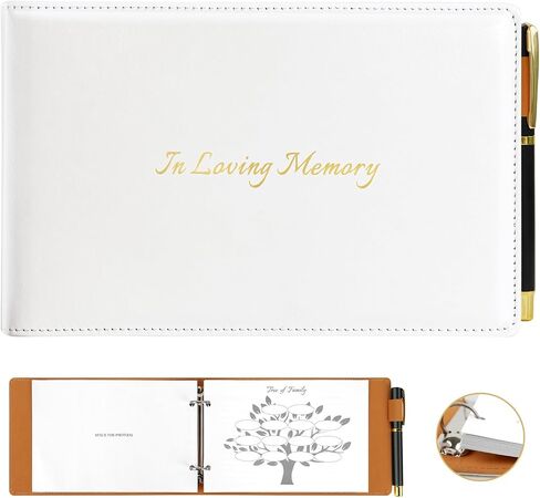 Funeral Guest Book for Memorial Service, Blue Leather Celebration of Life Guest Book with Pen, 100 Pages Loose-leaf In Loving Memory Funeral Registry Sign in Book for Mourning Honoring Loved Ones in Kuwait