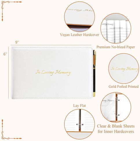 Funeral Guest Book for Memorial Service, Blue Leather Celebration of Life Guest Book with Pen, 100 Pages Loose-leaf In Loving Memory Funeral Registry Sign in Book for Mourning Honoring Loved Ones in Kuwait