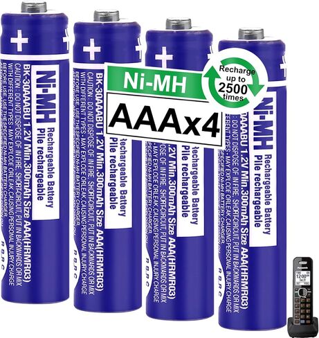 4Pack BK-30AAABU Ni-MH AAA Rechargeable Batteries 300mah AAA Ni-MH Rechargeable Batteries 1.2V for Panasonic Cordless Phones, Remote Controls, Electronics in Kuwait