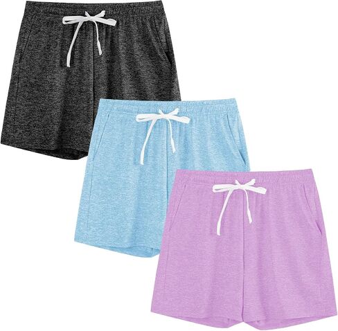 3-Pack Kids/Girls/Teen Girls Athletic Shorts Dry-Fit High Waisted Running Shorts with Pockets (5-18 Years) in Saudi Arabia