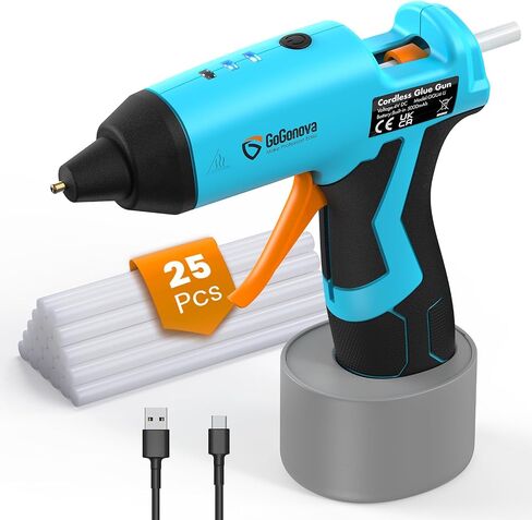 GoGonova Cordless Hot Glue Gun Kit, 2Ah Battery, Includes 25 Glue Sticks in Kuwait