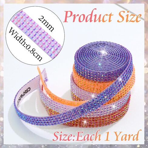 FULZTEY 4 Rolls Rhinestone Ribbon Roll,White AB Crystal Rhinestone Ribbon Sticker with 2 mm Rhinestone for DIY Crafts,Bling Jelly Self Adhesive Rhinestone Strips for Car Clothes Wedding Decoration in Kuwait