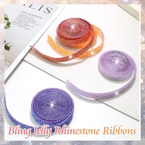 FULZTEY 4 Rolls Rhinestone Ribbon Roll,White AB Crystal Rhinestone Ribbon Sticker with 2 mm Rhinestone for DIY Crafts,Bling Jelly Self Adhesive Rhinestone Strips for Car Clothes Wedding Decoration in Kuwait