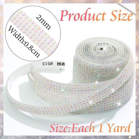 FULZTEY 4 Rolls Rhinestone Ribbon Roll,White AB Crystal Rhinestone Ribbon Sticker with 2 mm Rhinestone for DIY Crafts,Bling Jelly Self Adhesive Rhinestone Strips for Car Clothes Wedding Decoration in Kuwait