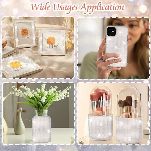 FULZTEY 4 Rolls Rhinestone Ribbon Roll,White AB Crystal Rhinestone Ribbon Sticker with 2 mm Rhinestone for DIY Crafts,Bling Jelly Self Adhesive Rhinestone Strips for Car Clothes Wedding Decoration in Kuwait