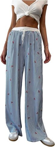 GORGLITTER Women's Gingham Plaid Straight Leg Pants Checkered Low Waist Drawstring Pants with Slant Pockets in Saudi Arabia