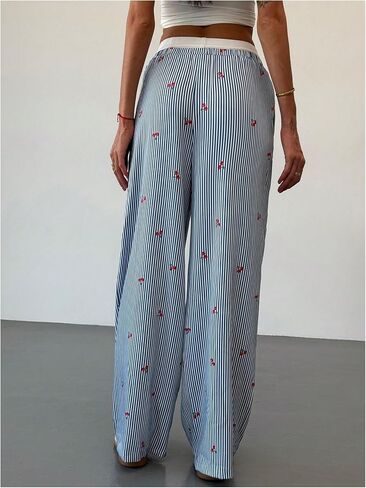 GORGLITTER Women's Gingham Plaid Straight Leg Pants Checkered Low Waist Drawstring Pants with Slant Pockets in Saudi Arabia