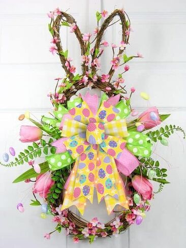 Hying Large LED Easter Bows for Wreath, Easter Eggs Wreath Bows with LED Light Natural Burlap Ribbon Bow LED Holiday Spring Tree Topper Bows for Front Door Easter Party Decorations Supplies in Kuwait
