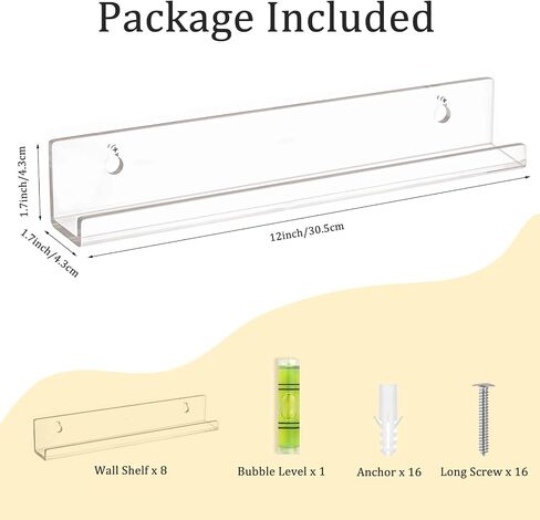 Clear Acrylic Shelves 8 Pack, 4 inch Vinyl Holder Record Wall Display Shelf, Vinyl Record Shelf Wall Mount Floating Album Display Shelf Organizer for Bathroom, Bedroom, Living Room, Room Decor in Saudi Arabia