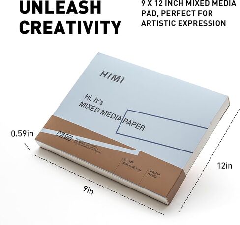 HIMI Mix Media Paper Pad 9X12''(180g/m²) 90 Sheets Mix Paper Pad, Side Wire Bound, Fine Texture, in Gouache Acrylic Art Pad for Sketching, Ink Sketch Book, Art Supplies Drawing Pad Gift (Blue) in Kuwait