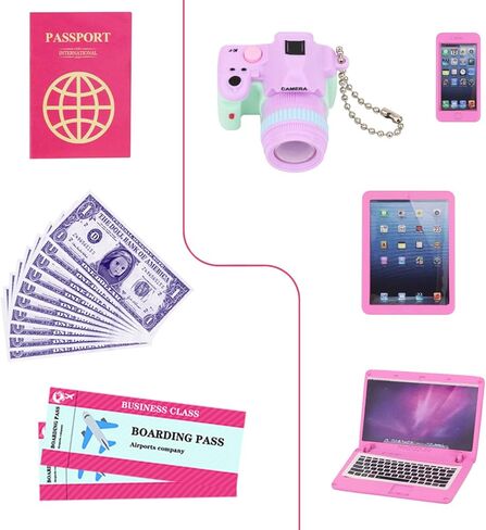 ZITA ELEMENT 24 Pcs 18 Inch Girl Doll Accessories Suitcase Luggage Travel Set Including 18 Inch Doll Clothes Luggage Pillow Blindfold Sunglasses Camera Computer Cell Phone Ipad and Other Stuff in Kuwait