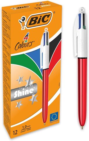 BIC 4 COLORS SHEAN POINT PENS POINT (1.0 مم) - برميل ذهبي معدني ، مربع 12 in Saudi Arabia