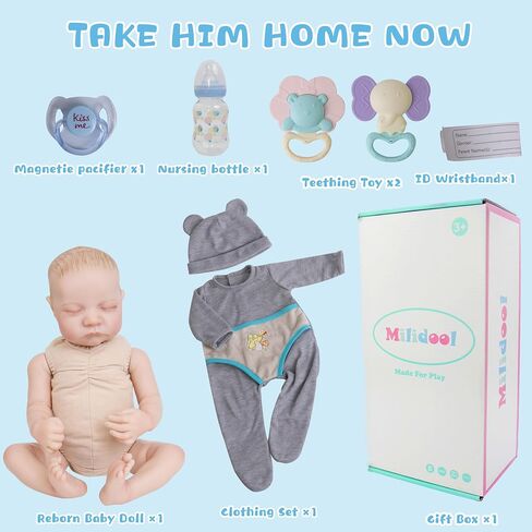 Milidool Realistic Reborn Baby Doll (Liam) - 17-Inch Full Vinyl Body, Hand-Painted Details, Poseable Baby Boy with Feeding Kit - Toy Figure for Children 3+ in Saudi Arabia
