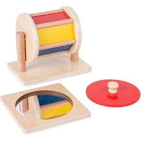 Montessori Baby Toys Play Kit Montessori Mirror Peekaboo Knob Puzzle, Medium Spinning Drum and Rainbow Fabric Ball Kit Toys for6-12Months Toddlers (Mirror Peekaboo Knob Puzzle)