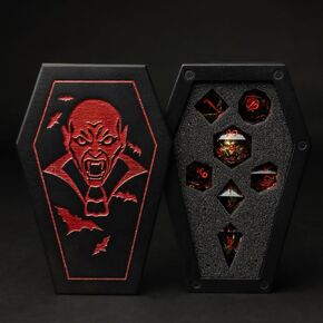 Vampire Dice Set and Dice Box – Handcrafted 3D Polyhedral Dice with Blood Chalice and Gothic Design for RPGs, Dungeons & Dragons, and Collectors – Premium Resin Dice in Box