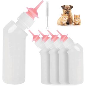 Pack of 5 Reusable Curved Pet Nursing Bottles with Silicone Nipples - Long Nipple Feeding Kit for Newborn Kittens, Puppies, Rabbits, Small Animals - Replacement Bottle for Cats, Dogs