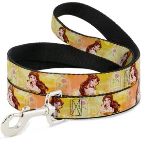 Dog Leash Belle Poses Enchanted Rose Story Script Yellow Pinks 4 Feet Long 1.0 Inch Wide