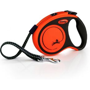 FLEXI New Classic Tape Retractable Dog Leash for Small Dogs Upto 44 lbs.– 16 ft.,Orange/Black | Tangle Free Pet Walking Leash with One-Handed Brake, Pause, Lock | German Quality Product