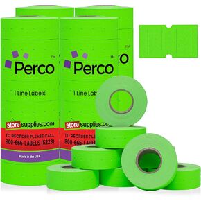 Perco 1 Line Fluorescent Green Labels - 4 Sleeve, 32,000 Blank Price and Date Gun Labels for Perco 1 Line Price and Date Guns