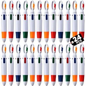 Retractable Shuttle Pens with Carabiner Clip - Pack of 12 Bulk Mini 4-in-1 Multi-Colored Ink Ballpoint Pens with Keychain for Adults, Kids, Nurses, School, Stocking Stuffer Gifts, Party Favors
