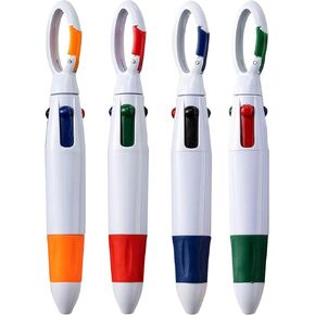 Retractable Shuttle Pens with Carabiner Clip - Pack of 12 Bulk Mini 4-in-1 Multi-Colored Ink Ballpoint Pens with Keychain for Adults, Kids, Nurses, School, Stocking Stuffer Gifts, Party Favors