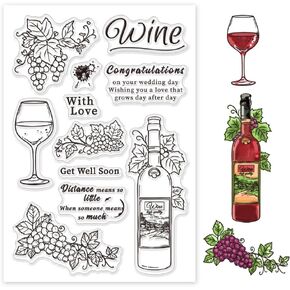 GLOBLELAND Grape Wine Clear Stamps Goblet Silicone Clear Stamp Grapevine Corner Transparent Stamps for DIY Scrapbooking and Cards Making Photo Album Journal 6.3x4.33inch