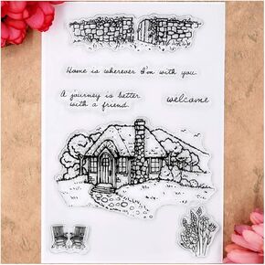 KWELLAM Welcome House Home Flowers Clear Stamps for Card Making Decoration and DIY Scrapbooking