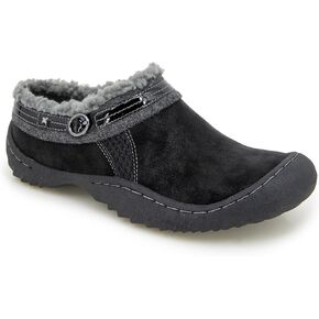 JBU Women's Ginger Faux Shearling Lined Slip On Casual Comfort Mule, Denim, 7