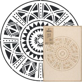 Nakleo Mandala Painting قطر كبير للاستنسل 47.2 "، الدائرة الشرقية Mandala الزخرفة الهندسية ، القالب البلاستيكي القابل لإعادة الاستخدام DIY الفن والحرف ، أثاث خشب الأرض
