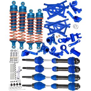 Upgrades for 1/10 Rustler/Stampede/Slash/Hoss 4x4 VXL,#45 Steel Drive Shaft CVD&Alloy RC Shocks&A Arms&Caster Block,Steering Blocks,Rear Stub Axle Carriers,Steering Bellcranks,Navy Blue