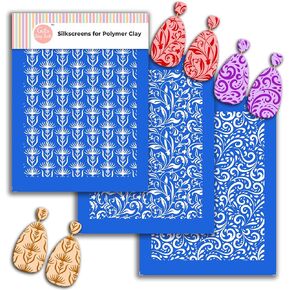 Ornamental Silk Screen Stencils for Polymer Clay, 3 PCS Damask Pattern Silkscreen for Polymer Clay Earring Making, Reusable Silk Screen Stencils for Polymer Clay SSCMB-88
