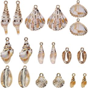Tupalizy 18PCS Shell Charms Beach Seashell Conch Cowrie Shells Charm Summer Ocean Pendant Decor for Bracelets Jewelry Making Necklaces Earrings Keychains DIY Crafts Projects Wedding Party Favor Gifts