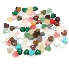 30 Pcs Natural Stone Cabochons No Hole Flat Back Heart Shape Mixed Crystal Cabochon Charms for Jewelry Making Pendants Rings Necklace(10mm)