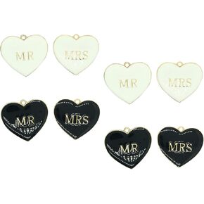 8-Pack Metal Enamel Heart Charms Black White Mr & Mrs Charms For Jewelry Making Lover Arts & Crafts Diy Charms Sweet Heart Charm For Couples Pendant Charm For Bride and Groom