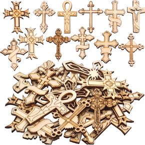 Wooden Crosses Bulk,20pcs Mixed Natural Wood Crosses Charms for Crafting Jewelry Making