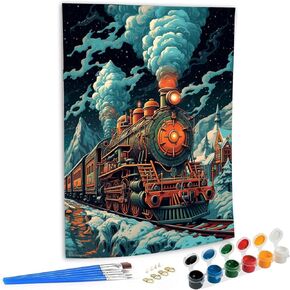 SKRYUIE Paint by Numbers Kit for Adults Beginner Train, Acrylic Snow Oil Painting by Numbers Kits with PaintBrushes Paintwork Art Crafts Canvas for Home Decor 16x20 inch a1