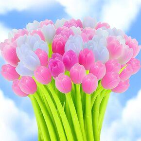 Teling 100 Pieces Color Changing Tulip Flower Pens Bulk Ballpoint Pens Creative Gel Ink Rollerball for School Home Office Kids Girls Gifts Black 0.5mm(Multi Colors,Tulip)